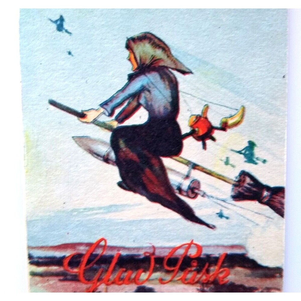 Easter Witches Postcard Fantasy Glad Pask On Broom Rocket Powered Tea PotSweden